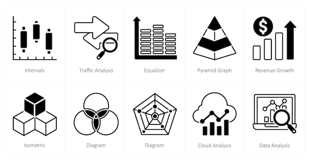 A set of 10 diagram icons as intervals traffic analysis equalizer