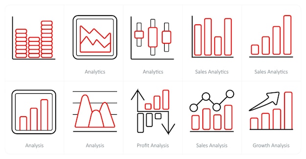 a set of 10 diagrams and reports icons as statistics analytics sales analytics