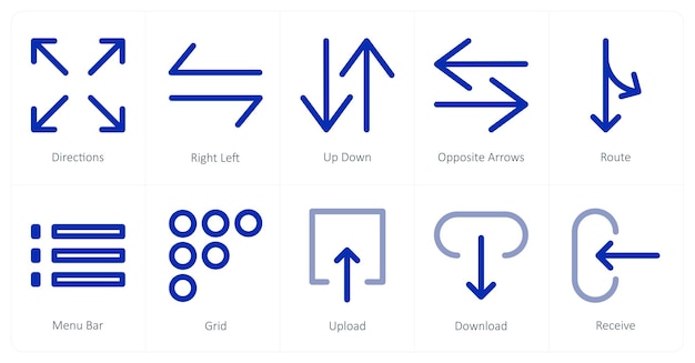 A set of 10 directions icons as directions right left up down