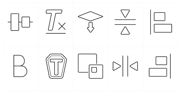 A set of 10 editing tools icons as Symmetrical Scale symmetry
