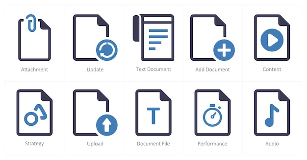 A set of 10 File icons as attachment update text document