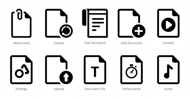 A set of 10 File icons as attachment update text document