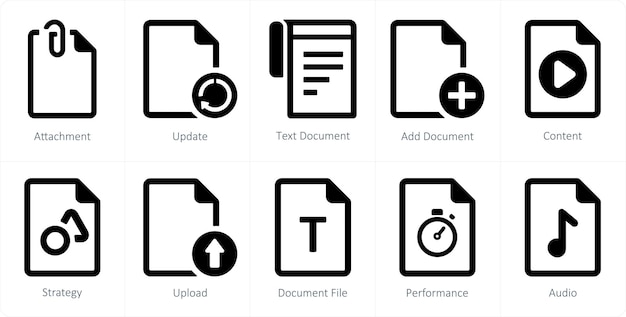 A set of 10 File icons as attachment update text document