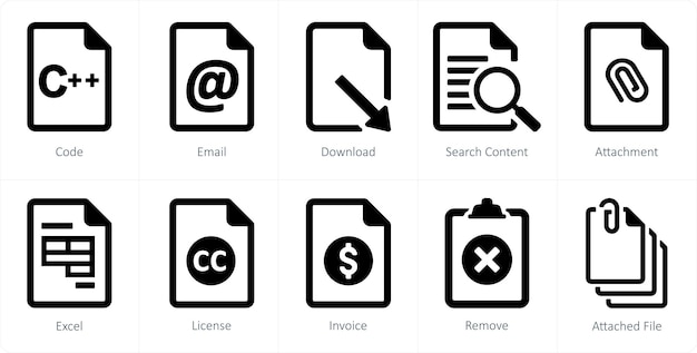A set of 10 File icons as code email download