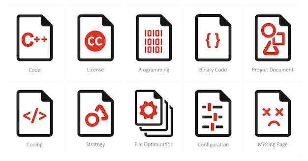 A set of 10 File icons as code license programming