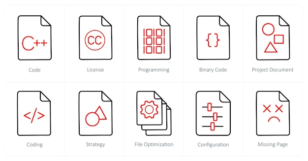 A set of 10 File icons as code license programming