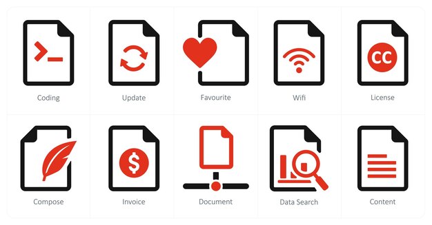 a set of 10 file icons as coding update favorite