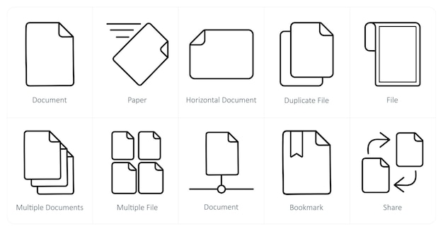 a set of 10 file icons as document paper horizontal document