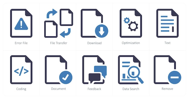 A set of 10 File icons as error file file transfer download
