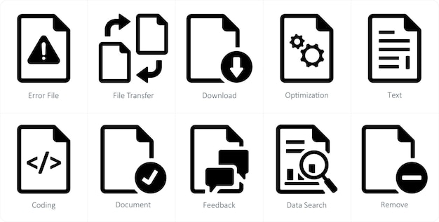 A set of 10 File icons as error file file transfer download