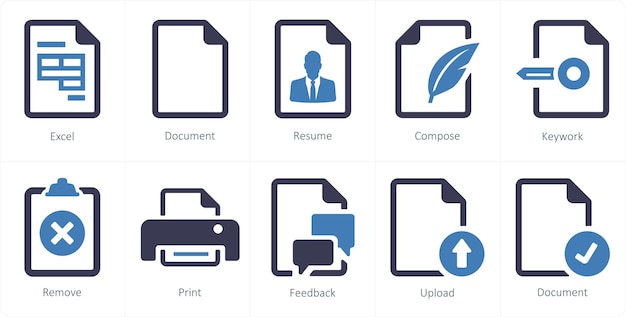 A set of 10 File icons as excel document resume