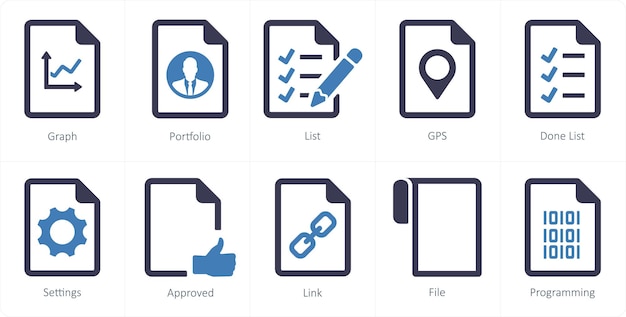 A set of 10 File icons as graph portfolio list