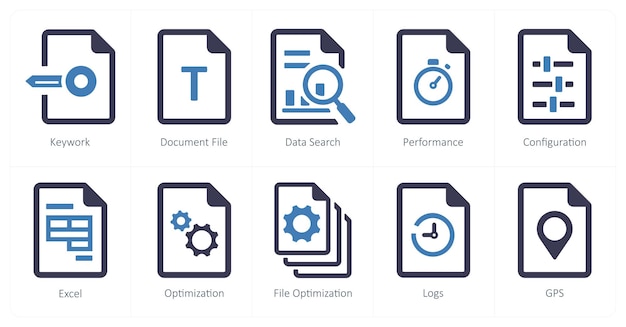 A set of 10 File icons as keywork document file data search