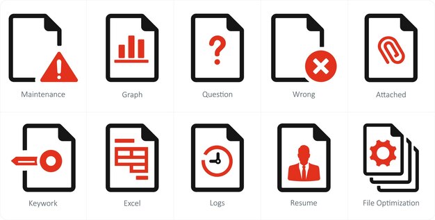 A set of 10 File icons as maintenance graph question