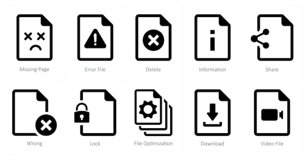 A set of 10 File icons as missing page error file delete