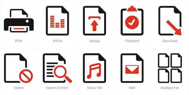 A set of 10 File icons as print article upload