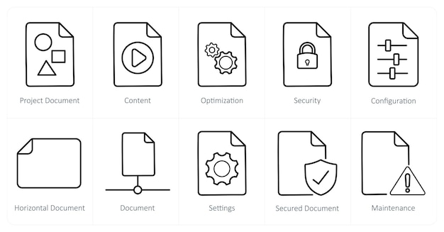 A set of 10 File icons as project document content optimization