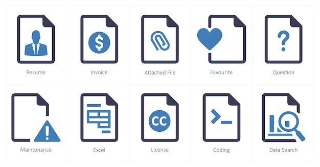 A set of 10 File icons as resume invoice attached file