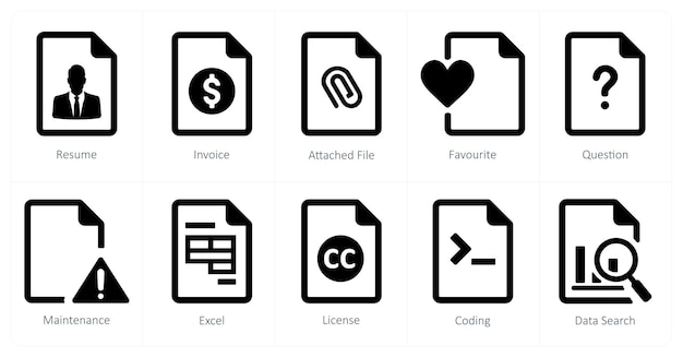 A set of 10 File icons as resume invoice attached file
