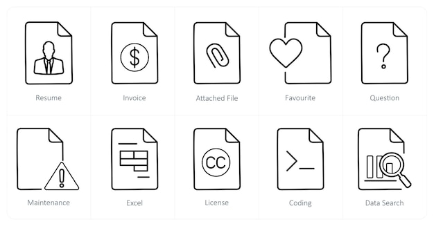 A set of 10 File icons as resume invoice attached file