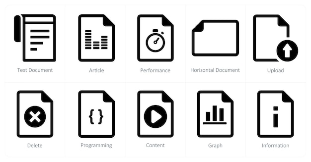 A set of 10 File icons as text document article performance