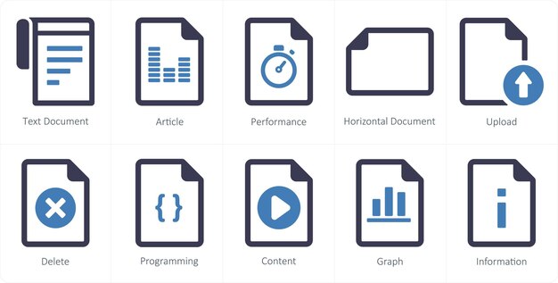A set of 10 File icons as text document article performance
