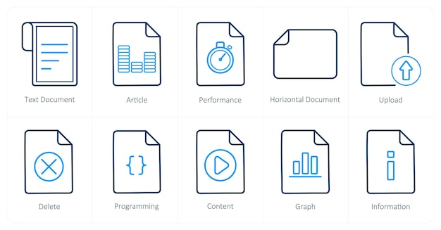 A set of 10 File icons as text document article performance