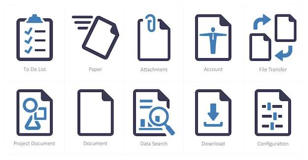 a set of 10 file icons as to do list paper attachment