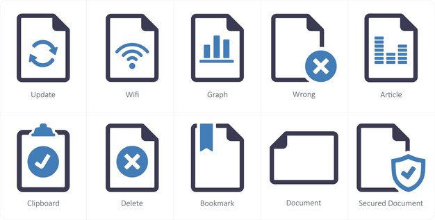 A set of 10 File icons as update wifi graph
