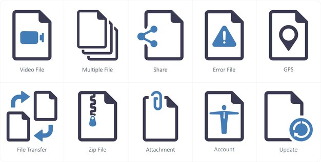 A set of 10 File icons as video file multiple file share