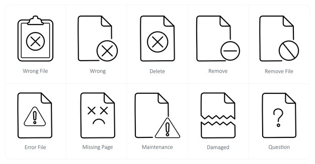 A set of 10 File icons as wrong file wrong delete