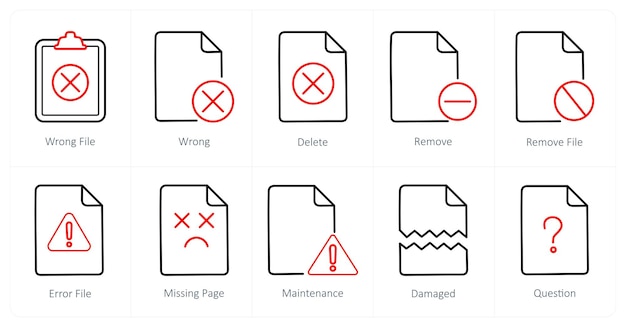 A set of 10 File icons as wrong file wrong delete