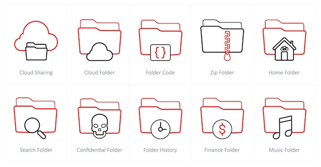 A set of 10 Folder icons as cloud sharing cloud folder folder code