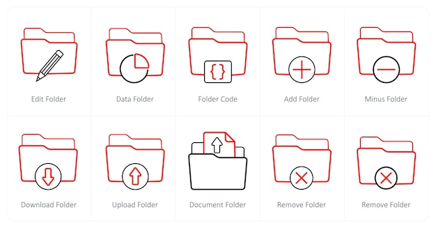 A set of 10 Folder icons as edit folder data folder folder code