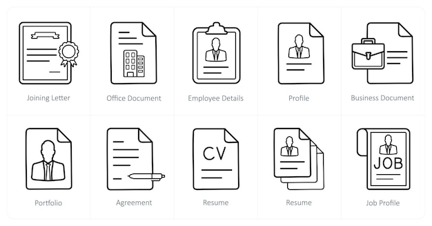 A set of 10 Human Resources icons as joining letter office document employee details