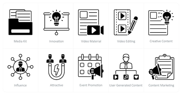 A set of 10 influencer icons as media kit innovation video material