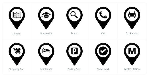 A set of 10 Location Pointer icons as library graduation search