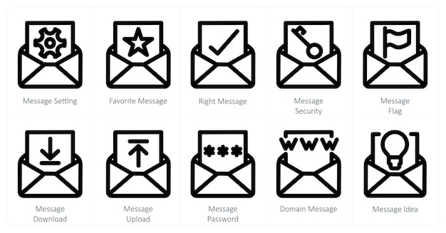 a set of 10 message icons as message setting favorite message right message