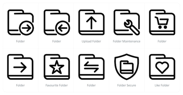 A set of 10 micro icons as folder upload folder folder maintenance