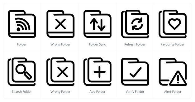 A set of 10 micro icons as folder wrong folder folder sync
