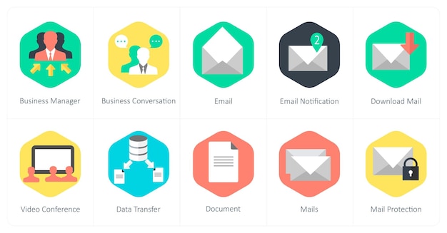 A set of 10 mix icons as business manager business conversation email
