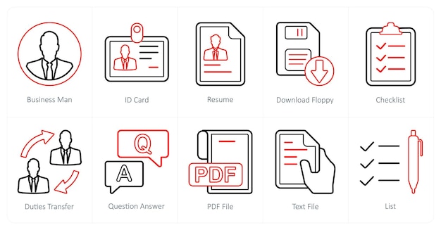 A set of 10 mix icons as businessman id card resume