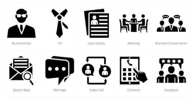 A set of 10 mix icons as businessman tie user details