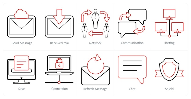 A set of 10 mix icons as cloud message received mail network