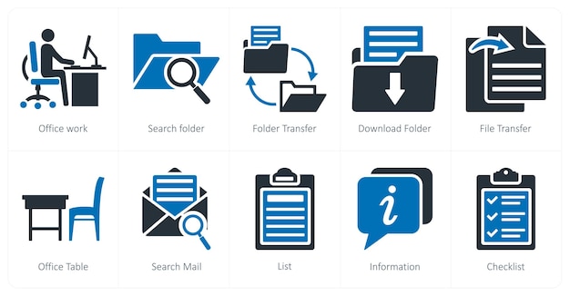A set of 10 mix icons as office work search folder folder transfer