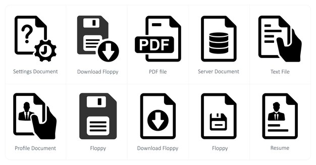 A set of 10 mix icons as settings document download floppy pdf file