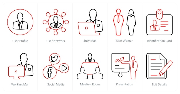 a set of 10 mix icons as user profile user network busy man