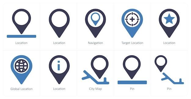 A set of 10 Navigation icons as location navigation target location