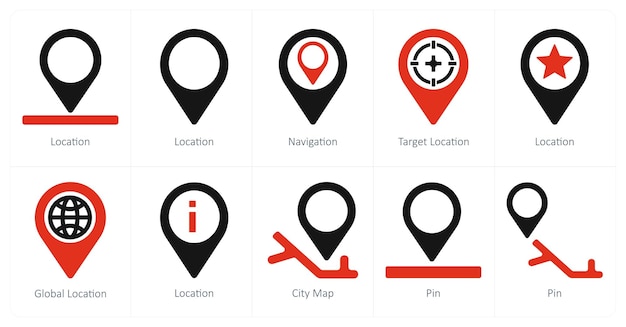 A set of 10 Navigation icons as location navigation target location