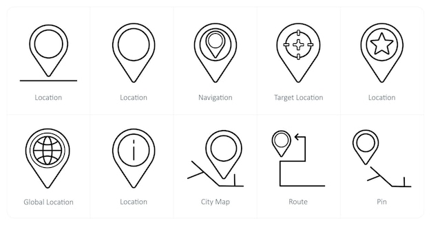 A set of 10 Navigation icons as location navigation target location